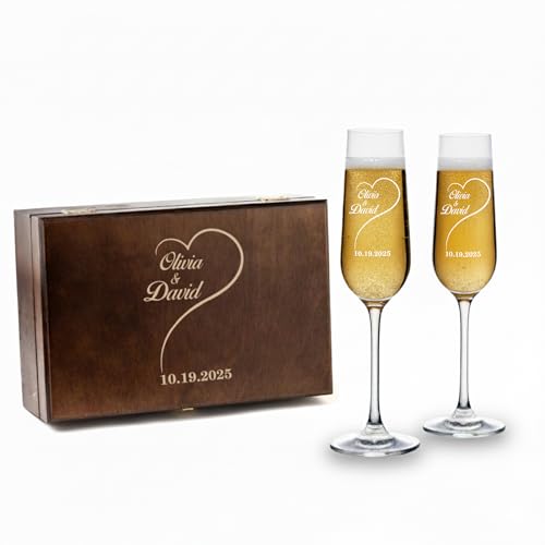 Personalized Champagne Flutes – Custom Engraved Set of 2 Glasses for Wedding Toasts, Engagement Parties, Anniversaries, and Celebrations – Elegant Gift for Bride and Groom