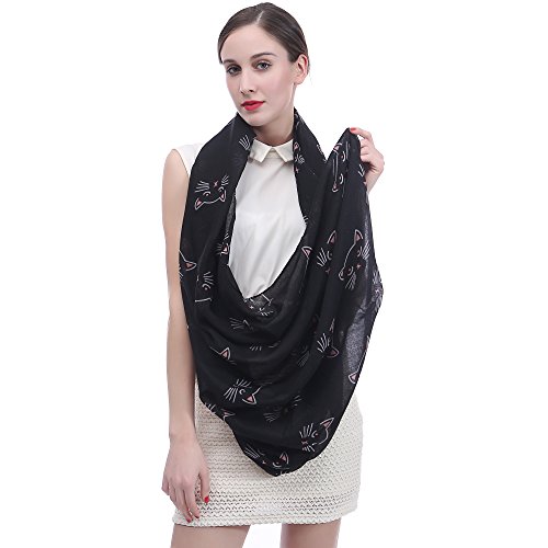 Lina & Lily Sciarpa ad Anello con Gatti (Nero)