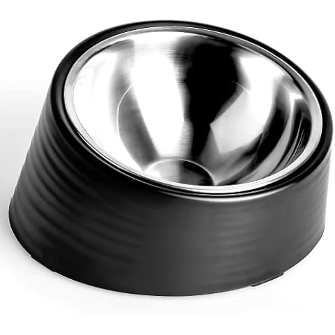 UPPETLY 15°Slanted Stainless Steel Dog Bowl, Tilted Angle No Spill Non-Skid Cat Food Bowl, Stress Free Food Grade Material Feeder for Pets Puppy Small Medium Dogs Black Cover