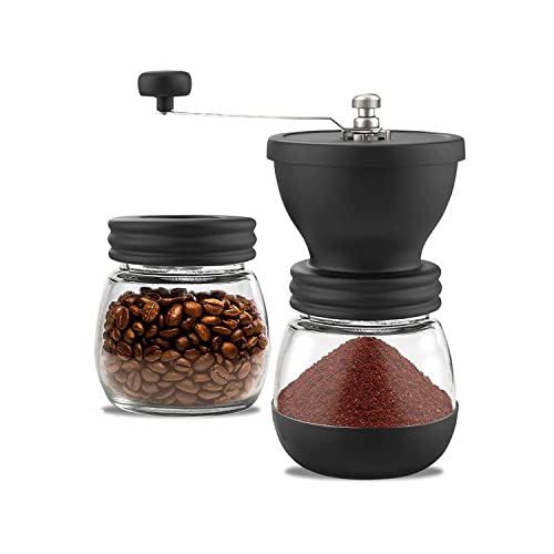 HandmüHle Aus Glas Mit GroßEr KapazitäT, KaffeemüHlen-Set, HandmüHle, Einstellbare Dicke, 2 Glassilos, Keramik-Mahlkern…