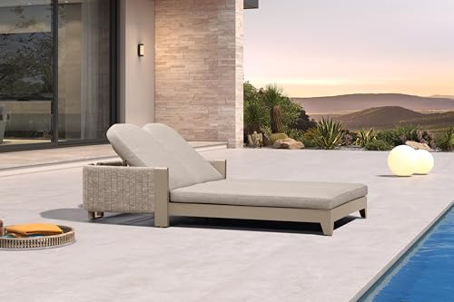 Image of PURPLE LEAF Outdoor Couple Chaise Lounge with 3 inch Cushion Nurture Shale