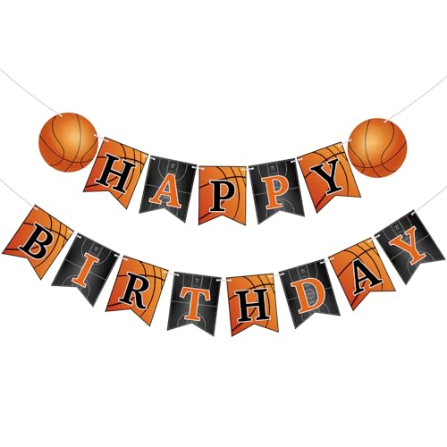 Image of Hooqict Basketball Happy Birthday Banner Birthday Party Decorations Basketball Party Banner Garland Sign for Kids Boys Men Sport Theme Game Day Decorations Supplies