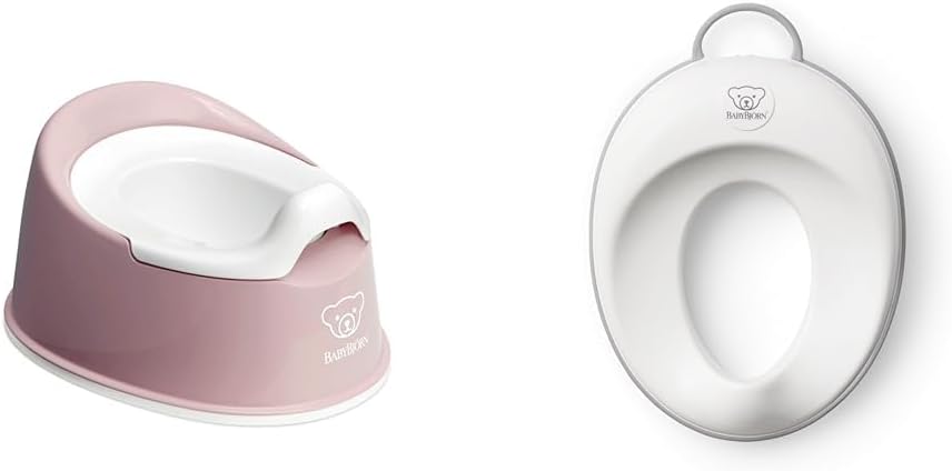 BabyBjörn Smart Potty, Powder Pink/White & BABYBJORN Toilet Trainer, White/Gray, 1 Count (Pack of 1)