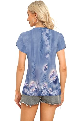 Image of Womens Petal Sleeve Tops Summer Trendy T Shirt Casual Loose Square Neck Button Blouse Tees