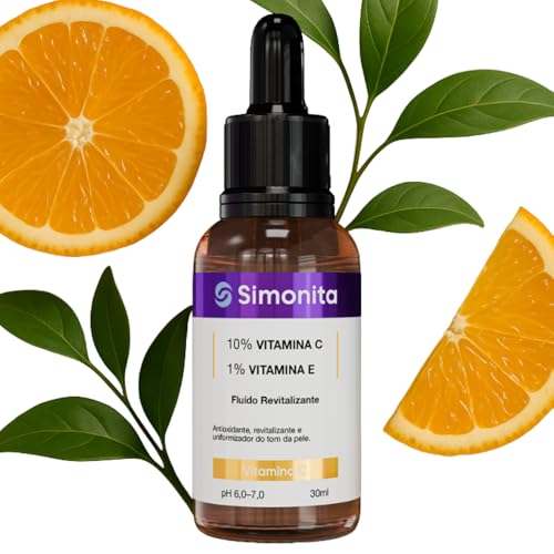 Sérum Facial Vitamina C 10% + Vitamina E 1% 30ml Clareia Manchas, Uniformiza o Tom da Pele, Hidrata sem Oleosidade,...