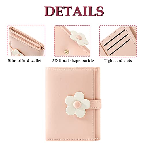 Small Cute Trifold Wallet Slim Wallet Id/Photo Window Card Holder With 3D Flower Pattern Buckle For Women Girls (Pink) #TOP4
