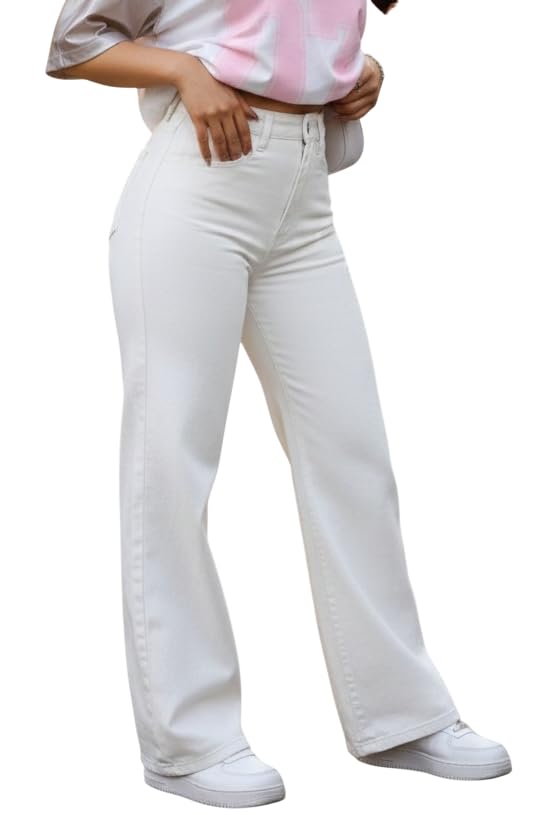 Image of Women's High Waisted Wide Leg Denim Jeans - Relaxed Fit Straight Loose Palazzo Pants - Casual Work Office Streetwear Trousers