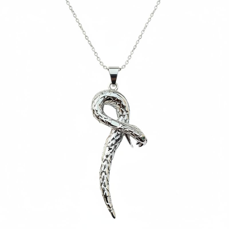 Collier serpent argent 925 femme chaîne maille jaseron pendentif 48mm