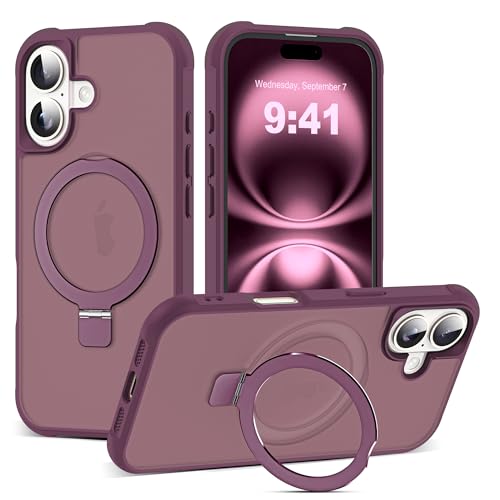 SKYLMW Compatible with iPhone 16 Case with Invisible Magnetic O-Ring Stand Military-Grade Translucent Case for iPhone 16 6.1" [Compatible with Mag-Safe][Great Grip Feeling], Wine Red by SKYLMW - Used condition - US$10.19
