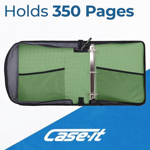 Image of Case-it Universal Zipper Binder | 2-Inch O-Rings, 13-Inch Laptop /Tablet Padded Pocket, 400 Sheet Capacity, Multiple Storage Pockets & Shoulder Strap | School & Office Organizer | LT-007 Canopy Green