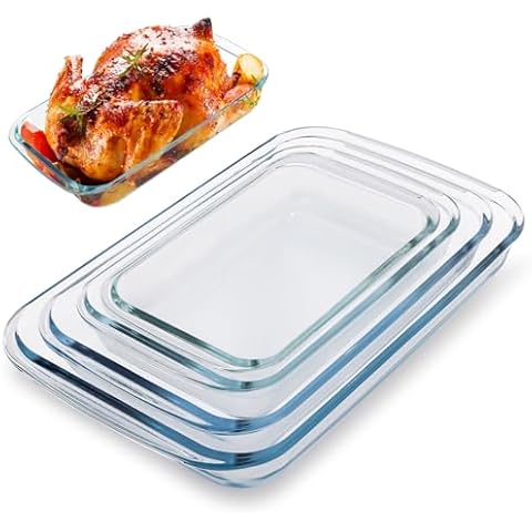 Glass Baking Pan for Oven, Heat Resistant Glass Bakeware Set of 4, Rectangular Lasagna Pan, Deep, with Handle, For Baking Cakes Kitchen, Dishwasher Safe, Freezer Safe, Microwave Safe and Preheated Oven. (0.88/1.4/1.95/2.65)qt Cover