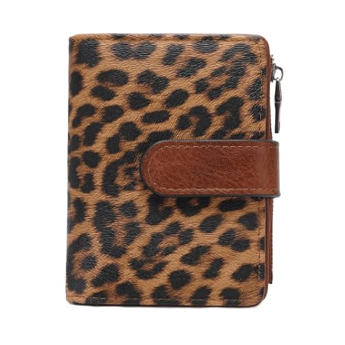 Rfid Blocking Wallet Compatible with Women Vegan Leather Tri-fold With Zipper Coin Pocket Anti-theft Clasp Waterproof Slim Design Purse(Leopard print)