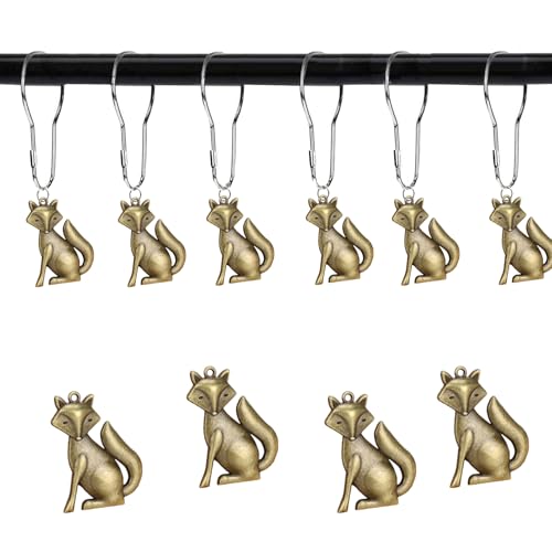 YRMLYMOP Animal Shower Curtain,Fox Shower Curtain Hooks Rust Proof Stainless Steel Curtain Rings, Decor Shower Hook Set of 12 with Fox Animal Pendant Accessory Set for Bath Room Bedroom Living Room