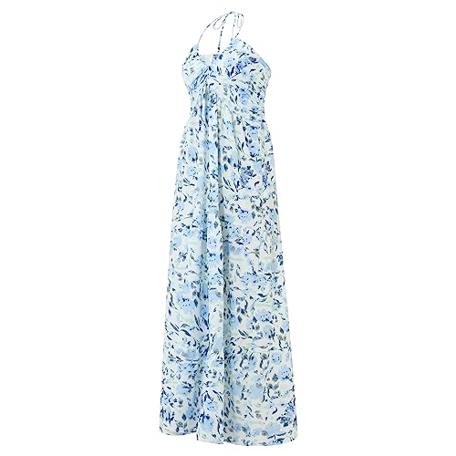 Image of Owl's-Yard Women Ruffle Spaghetti Strap Dress Sexy Backless Tiered Flowy Sundresses Boho Beach Long Dress Clubwear (M-01, S)