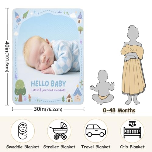 Custom Cute Baby Photo Cartoon Hut Tree Infant Blankets Soft Custom Made Name Baby Blanket for Girls or Boys 30x40in cobija para3