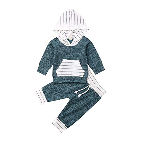 CIYCUIT Baby Boys Striped Hoodie Clothes Pants Set Infant Toddler Long Sleeve Tops Sweatsuit Fall Spring Outfits Blue Strips 12-18 Months