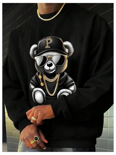 GORGLITTER Men's Bear Graphic Loose Sweatshirt Long Sleeve Crewneck Pullover Tops3