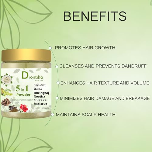 Image of Drontika Wild & Pure 100% Organic 5 In 1 Amla, Reetha, Bhringraj, Shikakai & Hibiscus Powder Combo For Hair Growth & Hair Mask 300Gm. Count1