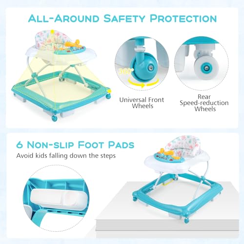 Image of BABY JOY Baby Walker, 4 in 1 Foldable Activity Walker with Adjustable Height, Music, Lights, Anti-Rollover Toddler Push Walker, Baby Walker with Wheels for Boys Girls 7-14 Months (Green)