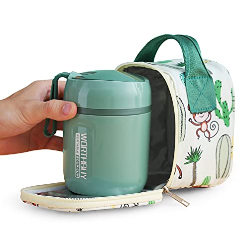 WORTHBUY Leak Proof Thermal Insulated Food Jar with Foldable Spoon, Lunch Containers Soup Cup for Kids and Adult, 16oz Capacity - Green