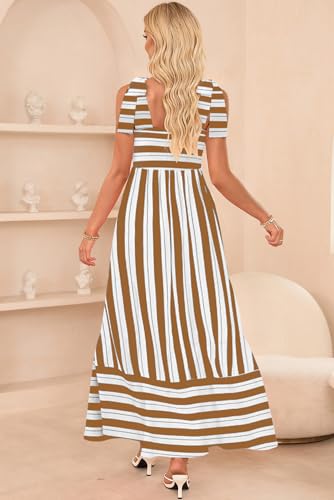 Image of CURBODO Women's Summer Maxi Dress Boho Spaghetti Straps Casual Long A-line Smocked Beach Dress Square Neck Flowy Sun Dress