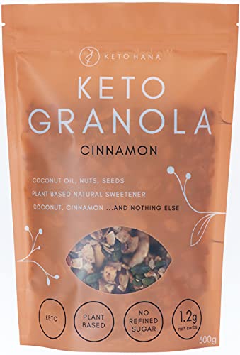 Keto Hana Cinnamon Breakfast Snacking Granola Just 1.2g Net Carbs High Protein Healthy Keto Diet Granola (Two 300g/0.6lbs Bags)