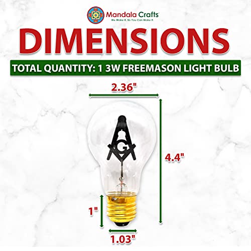 Mandala Crafts 3W Freemason Lightbulb Freemason Gifts for Men - Scottish Rite Shriners Prince Hall Masonic Gifts for Men – 1 PC Freemason Square and Compass Emblem Light Bulb for Lodge Altar Decor