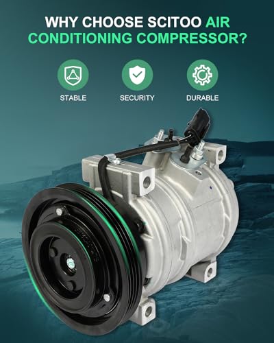 Image of SCITOO AC Compressor fit for Chrysler for PT Cruiser 2.4L 2001-2010 | Fast Cooling, Ultra Low Noise (≤72 dB)Air Conditioner Compressor with Clutch, Easy Installation, 68338 78387 78399 RL058163AD