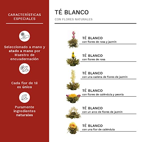 Creano 6 Flores de Té - Té en Caja Elegante y Magnética con Relieve de Plata - Té Blanco - Imagen 3