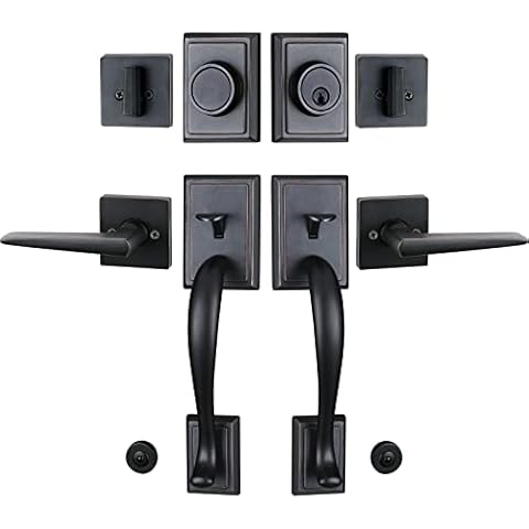 HISAFE Front Entry Handleset for Double Door with Single Cylinder/Lever Handle Featuring Keyed-Alike Cylinder in Age Bronze Finish Cover
