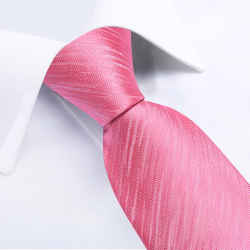 Image of DiBanGu Mens Silk Necktie Solid Color Tie and Pocket Square Cufflink Tie Clip Set Woven Plain Ties for Men Wedding Party