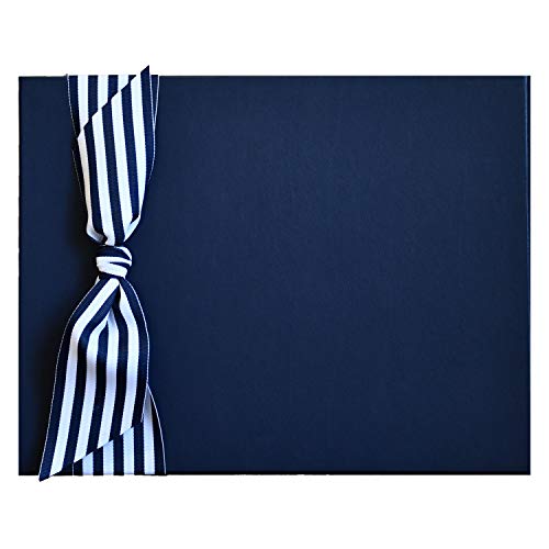 Image of Tessera Baby Memory Book, Modern Gender-Neutral Baby Keepsake, Navy Blue Leather with Striped Ribbon