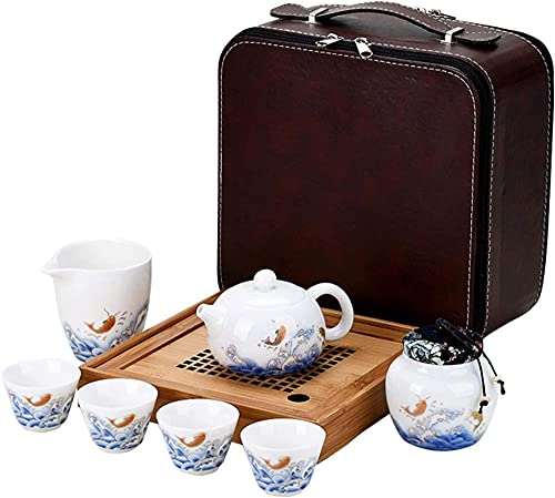 LIANXIAO - Juego de té de cerámica portátil de la cerámica del té del viaje con la tetera de té de té, la bandeja de té del recipiente de té y la bolsa de viaje for viajar a domicilio al aire libre y