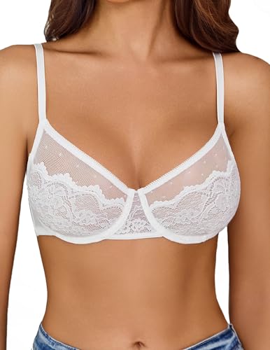 Image of Avidlove Lace Bras for Women Sheer Balconette Underwire Unlined Everyday Bras Lingerie