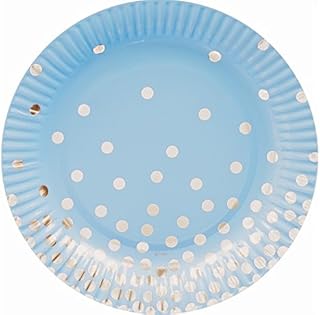 Talerzyki papierowe "Srebrne groszki", niebieskie, 18 cm, 6 sztuk