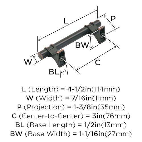 Image of Amerock | Cabinet Pull | Oil Rubbed Bronze | 3 inch (76 mm) Center to Center | Davenport | 1 Pack | Drawer Pull | Drawer Handle | Cabinet Hardware
