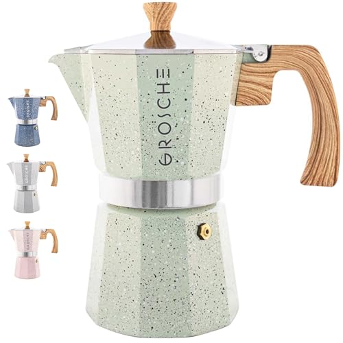 Image of GROSCHE Milano Moka pot, Stovetop Espresso maker, Greca Coffee Maker, Stovetop coffee maker and espresso maker percolator (Mint, 9 cup)