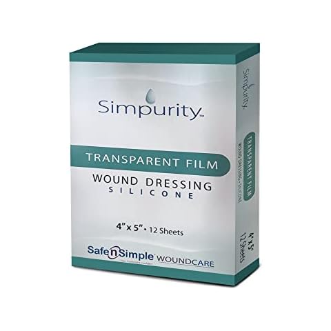 Simpurity Transparent Film Silicone Wound Dressing, 4" x 5", 12 Sheets/Box (Pack of 1) Cover