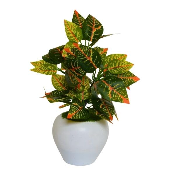Image of fancymart Artificial Plant Leaves in Apple Pot (30 cm Height) | Small Potted Plant for Office Desk | Home Decor for Living Room | Cafe & Restaurant Table Decoration