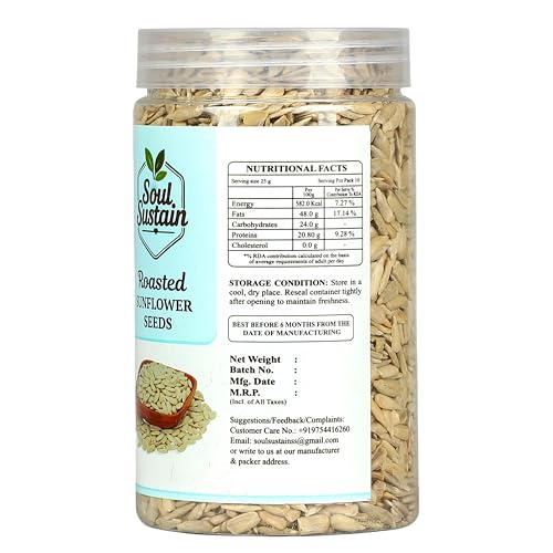 Image of Roasted Sunflower Seeds Snack (420 GM) | Roasted Seeds | Healthy Plant Protein, Fiber & Omega | Gluten Free Vegan Snack for Workout, Travel, School | Sunflower Kernels | Natural Roasted Seeds
