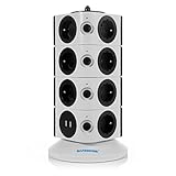 SAFEMORE Regleta de 15 Enchufes, Base de Carga con 2 Puertos de USB 2500W/10A, Regleta Múltiple con Interruptor en Forma de Torre, Base Múltiple de Alimentación Vertical para Smartphones, Tablet, PC, MP3, MP4, PSP, GPS y Otros Dispositivos Electrónic