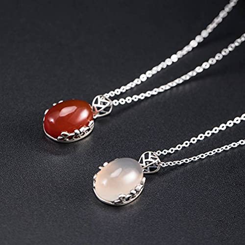 Collier fin en argent précieux et pendentif en véritable calcédoine