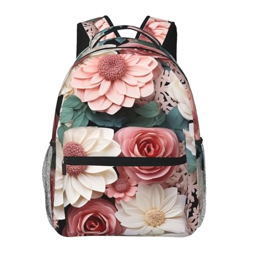 Casual Backpack for Women Men Flowers with Green Leaves Lightweight Daypack Large Capacity Nurse Bag