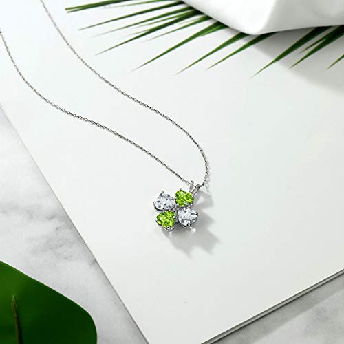 Gem Stone King 925 Sterling Silver Green Peridot and Sky Blue Aquamarine 4 Heart Shape Gemstone August Birthstone Pendant Necklace For Women (3.00 Cttw, 6MM Heart, with 18 Inch Silver Chain) - Image 5