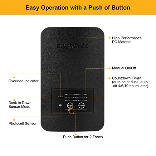 Suraielec 120W Low Voltage Transformer With Photocell Sensor And Timer, 120V Ac To 12V/15V Ac, Landscape Lighting Transformer With 2 Independant Zones, Weatherproof For Pathway Lights, Step Light #TOP3