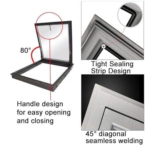 Okno dachowe Skylight na poddasze i piwnicę 96 x 45 cm rama ze stopu aluminium, izolacja akustyczna ze szkła hartowanego, idealna do oświetlenia słonecznego i płaskiego dachu spadzistego