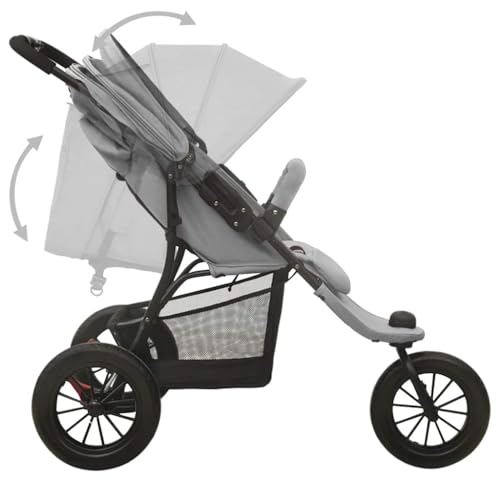 5. Bild von vidaXL Kinderwagen mit Verdeck Korb Einhand-Klappsystem Kinder Baby Buggy Kinderbuggy Kindersportwagen Reisebuggy Sportwagen Hellgrau Stahl