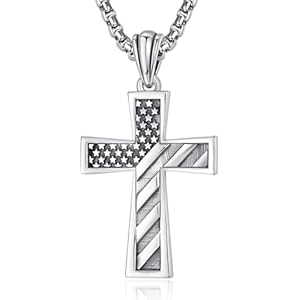 ADMETUS Cross Pendant Necklace, 925 Sterling Silver Protection Jewelry Religious Gifts for Men with 2.5mm 22″+2″ Rolo Chain
