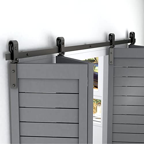 LQKUMJG 9FT/108inch Bi-Folding Sliding Barn Door Hardware Kit Flat Track for 4 Doors, Heavy Duty[Hardware Kit Only, No Door ]