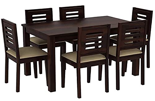Image of Solid Sheesham Wood 6 Seater Dining Table with 6 Chair for Living Room | Sheesham Wood Dining Set | Hotel Restaurant Dining Set | 6 Seater Dining Set (6 Seater Dining, Walnut)